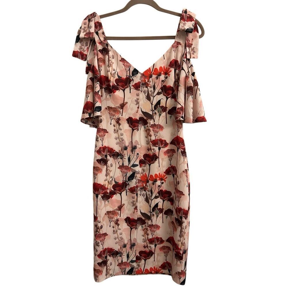 Black Halo Monaco Sheath Floral Cold Shoulder Dress sz 4 Wedding guest, Bow, Rom - Picture 4 of 13